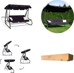 Springos Schommelbank | Linda-Schommel | 3-zits | Waterafstotend | Inclusief 2 Kussens | Verstelbare Luifel | 162 X 200 X 120 Cm | Zwart -Tuinmeubel Winkel 1200x1171 1