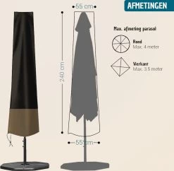 Vannons - Parasolhoes - Parasolhoes Staande Parasol - Max. 3.5 Meter - Zwart/Bruin -Tuinmeubel Winkel 1200x1177