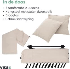Vita5 XXL Hangstoel | Binnen&Buiten Hangnest | Incl. 2 Kussens En Boekenvak | Volwassenen&Kinderen | Hangmatstoel Tot 225kg | Beige -Tuinmeubel Winkel 1200x1178 1