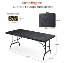 Lenx Klaptafel - Inklapbare Tafel - Opvouwbare Tuintafel - Vouwtafel - Inclusief Handvat En 2 Tafelkleden - 180x75x74cm - 6 Tot 8 Personen -Tuinmeubel Winkel 1200x1179 1