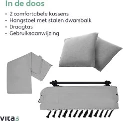 Vita5 XXL Hangstoel | Binnen&Buiten Hangnest | Incl. 2 Kussens En Boekenvak | Volwassenen&Kinderen | Hangmatstoel Tot 225kg | Grijs -Tuinmeubel Winkel 1200x1181 1