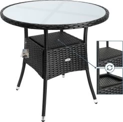 Casaria Polyrattan Bijzettafel 80cm Rond - 5mm Veiligheidsglas – Zwart -Tuinmeubel Winkel 1200x1185 3