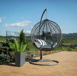 Bircim Hangstoel Ei/Egg-Vorm Met Dikke Kussens - Voor Binnen En Buiten - Incl. Standaard, Onderstel & Kussens - Antraciet -Tuinmeubel Winkel 1200x1187 2