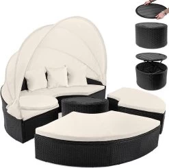 Casaria Polyrattan Zonne-Eiland Ø185cm – Incl. Kussens - Zwart Crème -Tuinmeubel Winkel 1200x1189 5