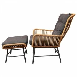 BUITEN Living Dex Wicker Loungestoel Tuin Incl. Wicker Voetenbank | Wicker + Aluminium | Bamboe Antraciet -Tuinmeubel Winkel 1200x1190