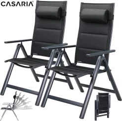 Casaria Tuinstoel Aluminium - 2 Stuks Inklapbaar - Antraciet -Tuinmeubel Winkel 1200x1195