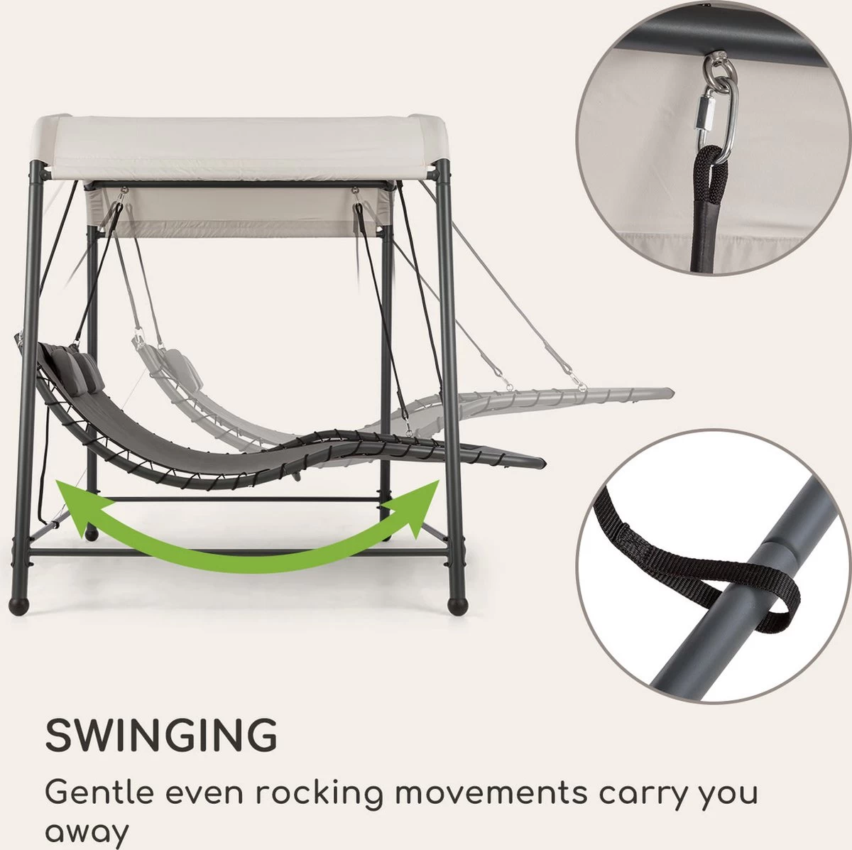 Blumfeldt Palermo Schommelbank - Hollywoodschommel 130 X 207 Cm - Ligbed Met Dak - Schommelstoel Voor 2 Personen - Tuinbank Inclusief Nekkussens - Stalen Frame En Polyester Dak - Grijs 4 Blumfeldt Palermo Schommelbank - Hollywoodschommel 130 X 207 Cm - Ligbed Met Dak - Schommelstoel Voor 2 Personen - Tuinbank Inclusief Nekkussens - Stalen Frame En Polyester Dak - Grijs - Afbeelding 4