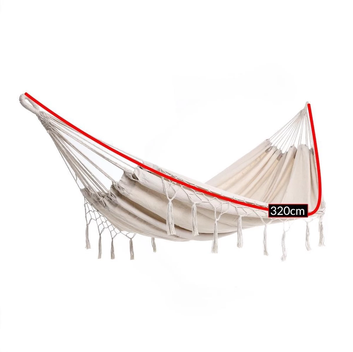 Detex Hangmat Met Franjes - 320x150cm – Belastbaar Tot 300kg Beige 2 Detex Hangmat Met Franjes - 320x150cm – Belastbaar Tot 300kg Beige - Afbeelding 2
