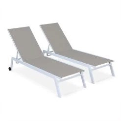 ELSA - Set Van 2 Ligstoelen Van Aluminium En Textileen, Ligbed Multipositioneel Met Wieltjes, Kleur Wit/taupe -Tuinmeubel Winkel 1200x1199 9