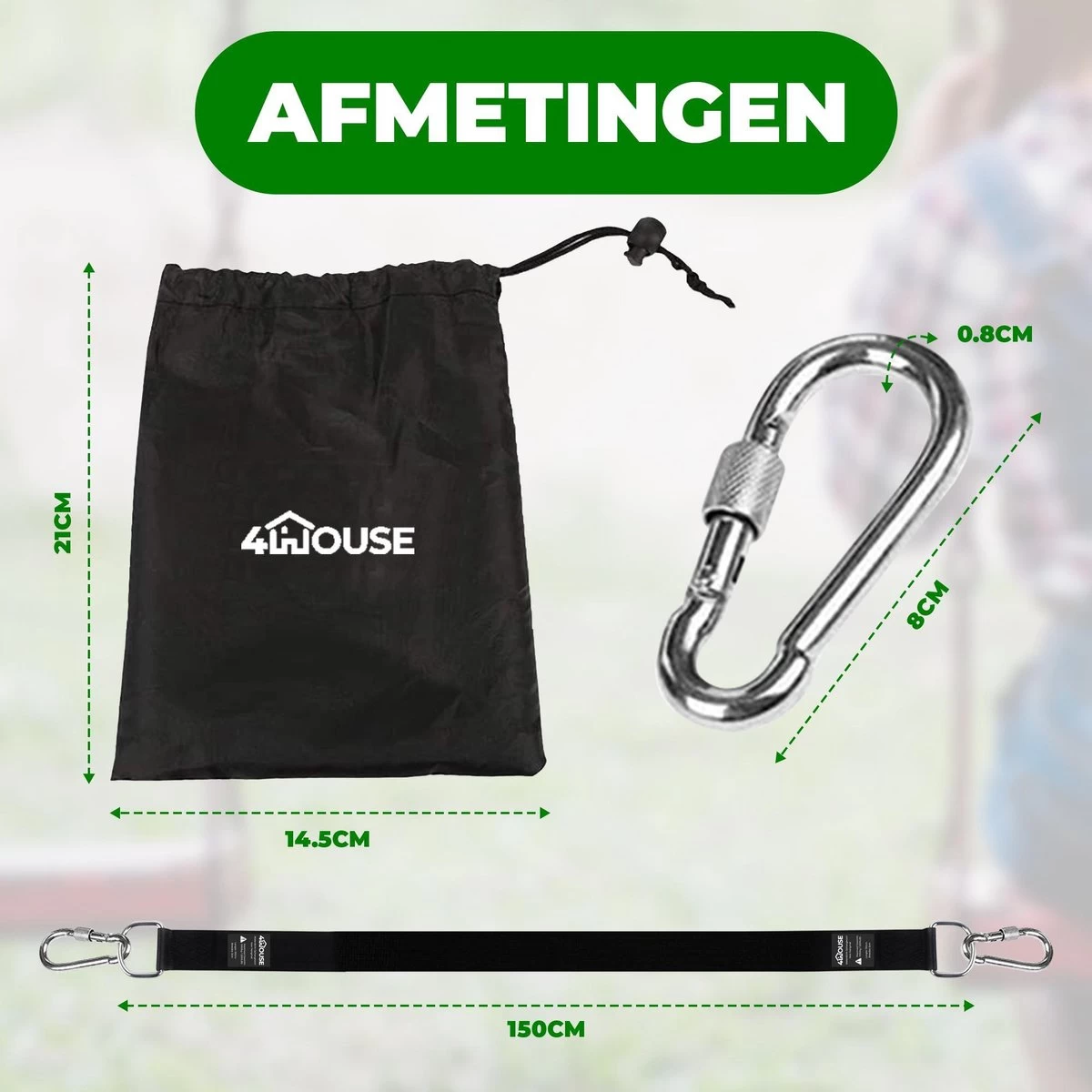 4House Ophang Koord Voor Hangmat, Hangstoel / Schommel - Hangmat Bevestigingsset Inclusief Haken - Karabijnhaak - Hangmat Standaard -Schommelophangset - Hangmat Ophangsysteem -150cm - Tot 1000kg - Boomvriendelijke Hangmat Ophangset - Set Van 2Stuks 3 4House Ophang Koord Voor Hangmat, Hangstoel / Schommel - Hangmat Bevestigingsset Inclusief Haken - Karabijnhaak - Hangmat Standaard -Schommelophangset - Hangmat Ophangsysteem -150cm - Tot 1000kg - Boomvriendelijke Hangmat Ophangset - Set Van 2Stuks - Afbeelding 3