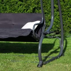 Springos Schommelbank | Linda-Schommel | 3-zits | Waterafstotend | Inclusief 2 Kussens | Verstelbare Luifel | 162 X 200 X 120 Cm | Zwart -Tuinmeubel Winkel 1200x1200 118