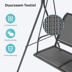 LifeGoods Schommelbank - 3-zits - Tot 250KG - Kantelbaar Dak - UV-bestendig Zonnescherm - 172x104x162cm - Grijs -Tuinmeubel Winkel 1200x1200 123