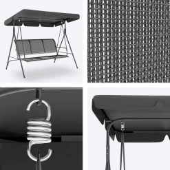 LifeGoods Schommelbank - 3-zits - Tot 250KG - Kantelbaar Dak - UV-bestendig Zonnescherm - 172x104x162cm - Grijs -Tuinmeubel Winkel 1200x1200 127
