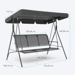 LifeGoods Schommelbank - 3-zits - Tot 250KG - Kantelbaar Dak - UV-bestendig Zonnescherm - 172x104x162cm - Grijs -Tuinmeubel Winkel 1200x1200 129