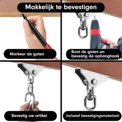 Luxe Ophangsysteem - 180° Schommelen, 360° Roteerbaar - Plafondhaak - Ophanghaak - Hangstoel Buiten - Hangstoel Binnen – Schommelstoel - Schommel - Bokszakken - RVS - Nederlandse Handleiding - -Tuinmeubel Winkel 1200x1200 155