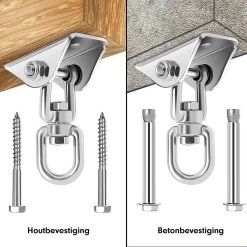 Luxe Ophangsysteem - 180° Schommelen, 360° Roteerbaar - Plafondhaak - Ophanghaak - Hangstoel Buiten - Hangstoel Binnen – Schommelstoel - Schommel - Bokszakken - RVS - Nederlandse Handleiding - -Tuinmeubel Winkel 1200x1200 158