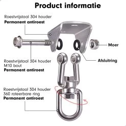 Luxe Ophangsysteem - 180° Schommelen, 360° Roteerbaar - Plafondhaak - Ophanghaak - Hangstoel Buiten - Hangstoel Binnen – Schommelstoel - Schommel - Bokszakken - RVS - Nederlandse Handleiding - -Tuinmeubel Winkel 1200x1200 162