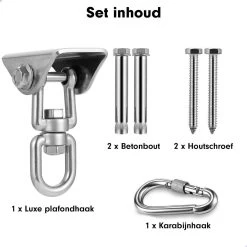 Luxe Ophangsysteem - 180° Schommelen, 360° Roteerbaar - Plafondhaak - Ophanghaak - Hangstoel Buiten - Hangstoel Binnen – Schommelstoel - Schommel - Bokszakken - RVS - Nederlandse Handleiding - -Tuinmeubel Winkel 1200x1200 164