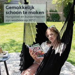 Vita5 XXL Hangstoel - Binnen&Buiten Hangnest - Incl. 2 Kussens En Boekenvak - Volwassenen&Kinderen - Hangmatstoel Tot 225kg - Zwart -Tuinmeubel Winkel 1200x1200 193