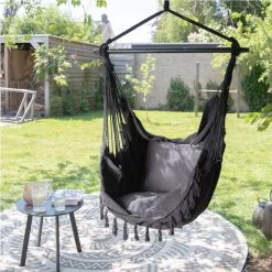 Vita5 XXL Hangstoel - Binnen&Buiten Hangnest - Incl. 2 Kussens En Boekenvak - Volwassenen&Kinderen - Hangmatstoel Tot 225kg - Zwart -Tuinmeubel Winkel 1200x1200 195