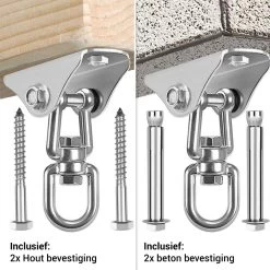 Ophangsysteem - Plafondhaak RVS - Ophanghaak TRX - Hangstoel Buiten - Hangstoel Binnen – Schommelstoel - Schommel - Bokszakken - RVS - 300kg -Tuinmeubel Winkel 1200x1200 200