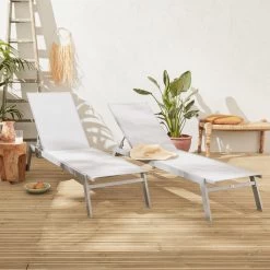 ELSA - Set Van 2 Ligstoelen Van Aluminium En Textileen, Ligbed Multipositioneel Met Wieltjes, Kleur Grijs/lichtgrijs -Tuinmeubel Winkel 1200x1200 209