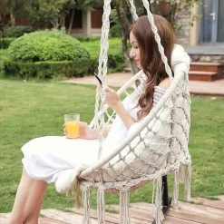 Hangstoel, Hangschommel, Hangstoel Met Een Dik Kussen, Tot 120 Kg Belastbaar, Voor Tuin, Balkon, Woonkamer, Terras, Scandinavische Stijl, Modern, Beige HMDC042M01 -Tuinmeubel Winkel 1200x1200 225