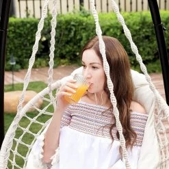 Hangstoel, Hangschommel, Hangstoel Met Een Dik Kussen, Tot 120 Kg Belastbaar, Voor Tuin, Balkon, Woonkamer, Terras, Scandinavische Stijl, Modern, Beige HMDC042M01 -Tuinmeubel Winkel 1200x1200 226