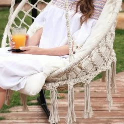 Hangstoel, Hangschommel, Hangstoel Met Een Dik Kussen, Tot 120 Kg Belastbaar, Voor Tuin, Balkon, Woonkamer, Terras, Scandinavische Stijl, Modern, Beige HMDC042M01 -Tuinmeubel Winkel 1200x1200 227