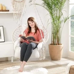 Hangstoel, Hangschommel, Hangstoel Met Een Dik Kussen, Tot 120 Kg Belastbaar, Voor Tuin, Balkon, Woonkamer, Terras, Scandinavische Stijl, Modern, Beige HMDC042M01 -Tuinmeubel Winkel 1200x1200 229