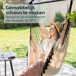 Vita5 XXL Hangstoel | Binnen&Buiten Hangnest | Incl. 2 Kussens En Boekenvak | Volwassenen&Kinderen | Hangmatstoel Tot 225kg | Beige -Tuinmeubel Winkel 1200x1200 270