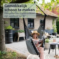 Vita5 XXL Hangstoel | Binnen&Buiten Hangnest | Incl. 2 Kussens En Boekenvak | Volwassenen&Kinderen | Hangmatstoel Tot 225kg | Grijs -Tuinmeubel Winkel 1200x1200 277