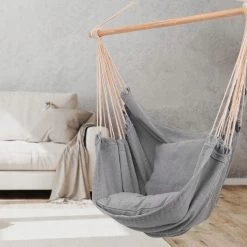 RENALUX Hangstoel Buiten En Binnen - Hangstoel Voor Binnen - Hangstoel Zonder Standaard - Hangstoel Cocoon - Gratis 2 Zachte Kussens - 150 KG - Grijs -Tuinmeubel Winkel 1200x1200 284