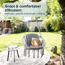 Vita5 Macramé Hangstoel - Voor Binnen En Buiten - Zonder Standaard - Incl. Kussen, Boekenvak En Beschermhoes - Tot 150kg - Grijs 17 Vita5 Macramé Hangstoel - Voor Binnen En Buiten - Zonder Standaard - Incl. Kussen, Boekenvak En Beschermhoes - Tot 150kg - Grijs -Tuinmeubel Winkel 1200x1200 300