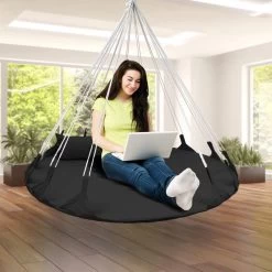 Hangnest Voor Binnen & Buiten. Met Groot En Dik Kussen Voor Volwassenen & Kinderen. Belastbaar Tot 125 Kg. VITA5 (Zwart) -Tuinmeubel Winkel 1200x1200 307