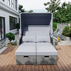 Polyrattan Patio Rieten Meubels Set Voor 2 Personen-Outdoor Rattan Sofa Set Met Intrekbare Luifel-lounge Bank-PE Rotan Loveseat Voor Achtertuin Veranda Tuin Zwembad Balkon-grijs -Tuinmeubel Winkel 1200x1200 33