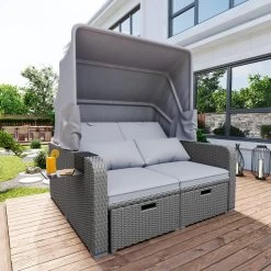 Polyrattan Patio Rieten Meubels Set Voor 2 Personen-Outdoor Rattan Sofa Set Met Intrekbare Luifel-lounge Bank-PE Rotan Loveseat Voor Achtertuin Veranda Tuin Zwembad Balkon-grijs -Tuinmeubel Winkel 1200x1200 34