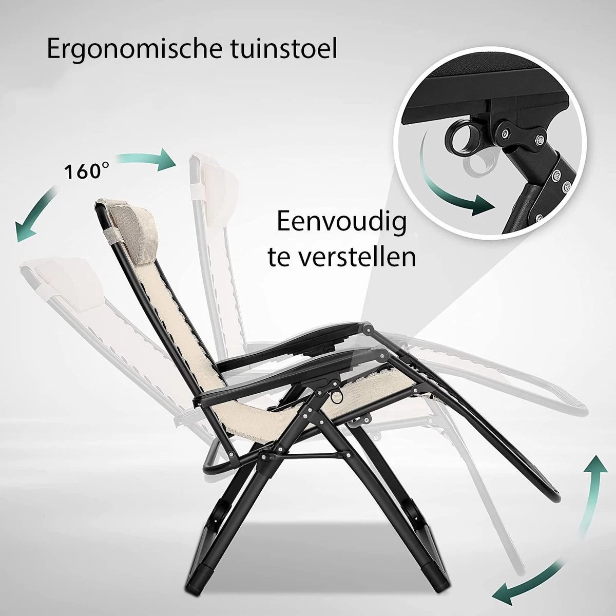 Sens Design Tuinstoel - Ligstoel Tuin - Beige 3 Sens Design Tuinstoel - Ligstoel Tuin - Beige - Afbeelding 3