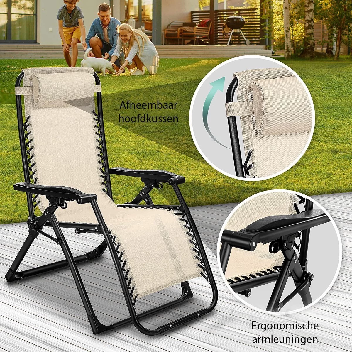 Sens Design Tuinstoel - Ligstoel Tuin - Beige 4 Sens Design Tuinstoel - Ligstoel Tuin - Beige - Afbeelding 4