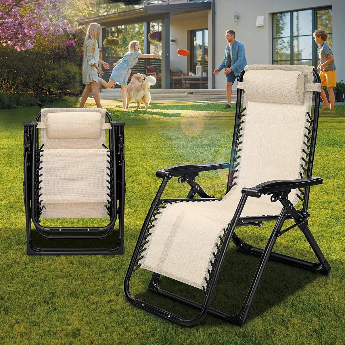 Sens Design Tuinstoel - Ligstoel Tuin - Beige 6 Sens Design Tuinstoel - Ligstoel Tuin - Beige - Afbeelding 6