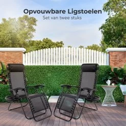 LifeGoods Opvouwbare Tuinstoelen - Verstelbaar Zonnescherm - 2 Stuks - 30°-90° Verstelbaar - Metaal - Zwart -Tuinmeubel Winkel 1200x1200 359