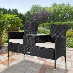 Casaria Polyrattan Tuinbank - Incl. Kussen - 143x55x88 Cm Zwart -Tuinmeubel Winkel 1200x1200 37