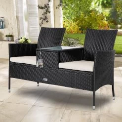 Casaria Polyrattan Tuinbank - Incl. Kussen - 143x55x88 Cm Zwart -Tuinmeubel Winkel 1200x1200 38