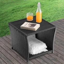 Casaria Polyrattan Bijzettafel - WPC Tafelblad 45x45x40cm – Zwart -Tuinmeubel Winkel 1200x1200 385