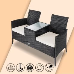Casaria Polyrattan Tuinbank - Incl. Kussen - 143x55x88 Cm Zwart -Tuinmeubel Winkel 1200x1200 39