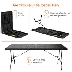 Lenx Klaptafel - Inklapbare Tafel - Opvouwbare Tuintafel - Vouwtafel - Inclusief Handvat En 2 Tafelkleden - 180x75x74cm - 6 Tot 8 Personen -Tuinmeubel Winkel 1200x1200 391