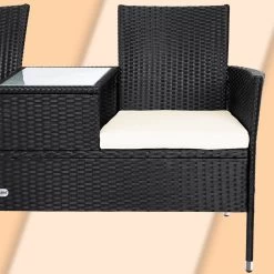 Casaria Polyrattan Tuinbank - Incl. Kussen - 143x55x88 Cm Zwart -Tuinmeubel Winkel 1200x1200 40
