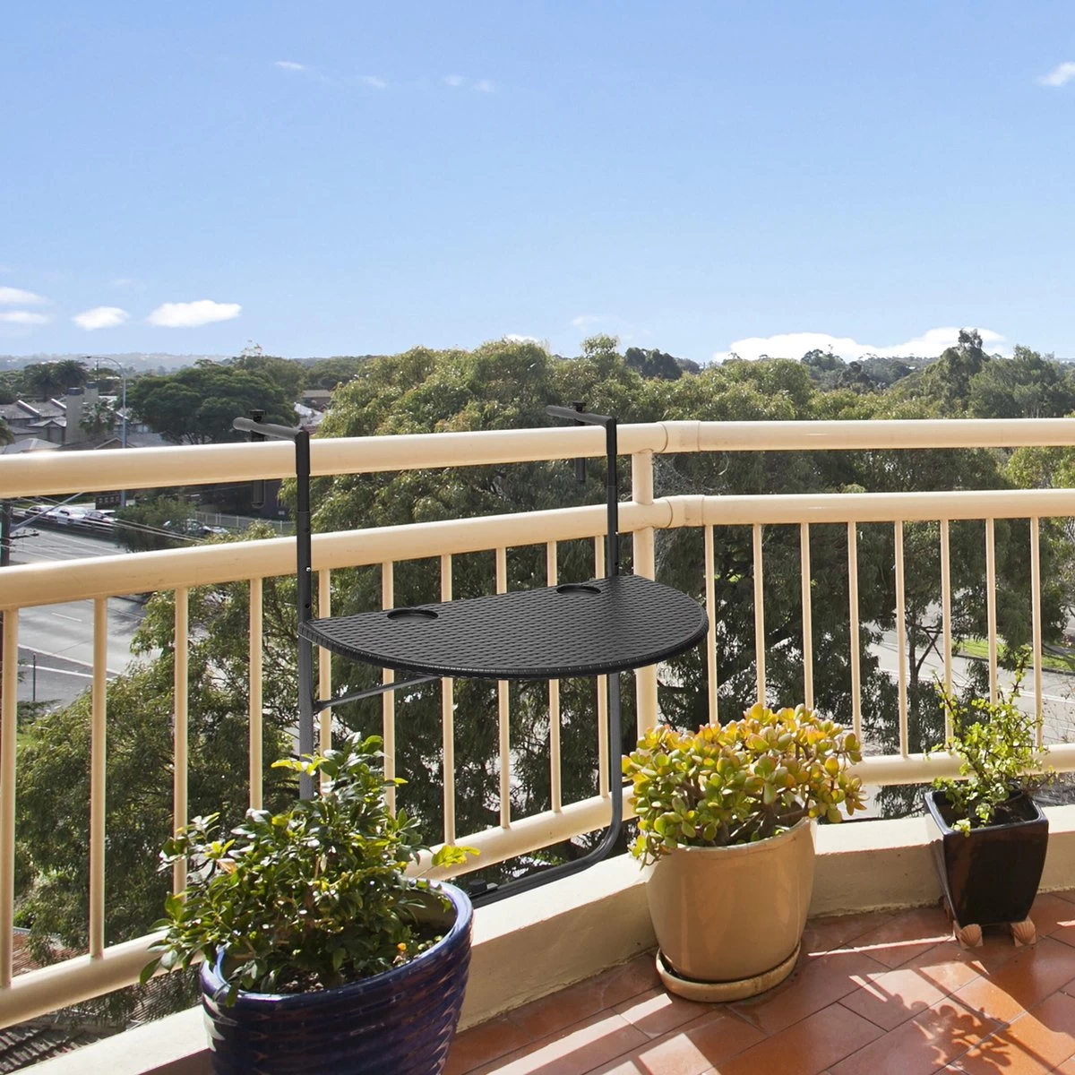 Relaxdays Balkontafel Inklapbaar, Balkon Tafel Rotan, Hangtafel Reling - Zwart 3 Relaxdays Balkontafel Inklapbaar, Balkon Tafel Rotan, Hangtafel Reling - Zwart - Afbeelding 3