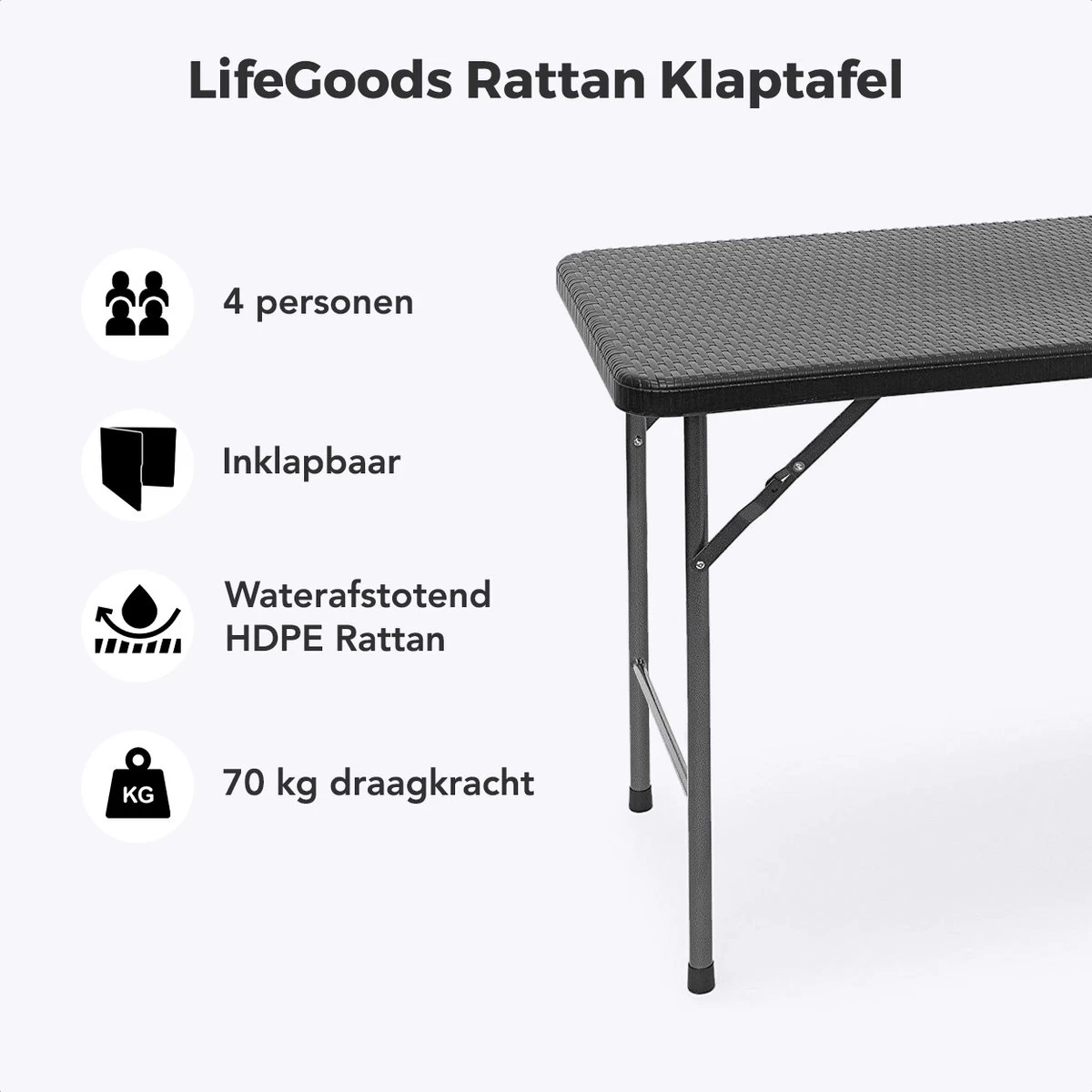 LifeGoods Klaptafel - Inklapbaar - 120 Cm - 4 Personen - Zwart 2 LifeGoods Klaptafel - Inklapbaar - 120 Cm - 4 Personen - Zwart - Afbeelding 2