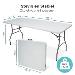 LifeGoods Klaptafel - Inklapbaar - 70x180cm - Verstelbare Vouwtafel - Weerbestendig - Wit -Tuinmeubel Winkel 1200x1200 467
